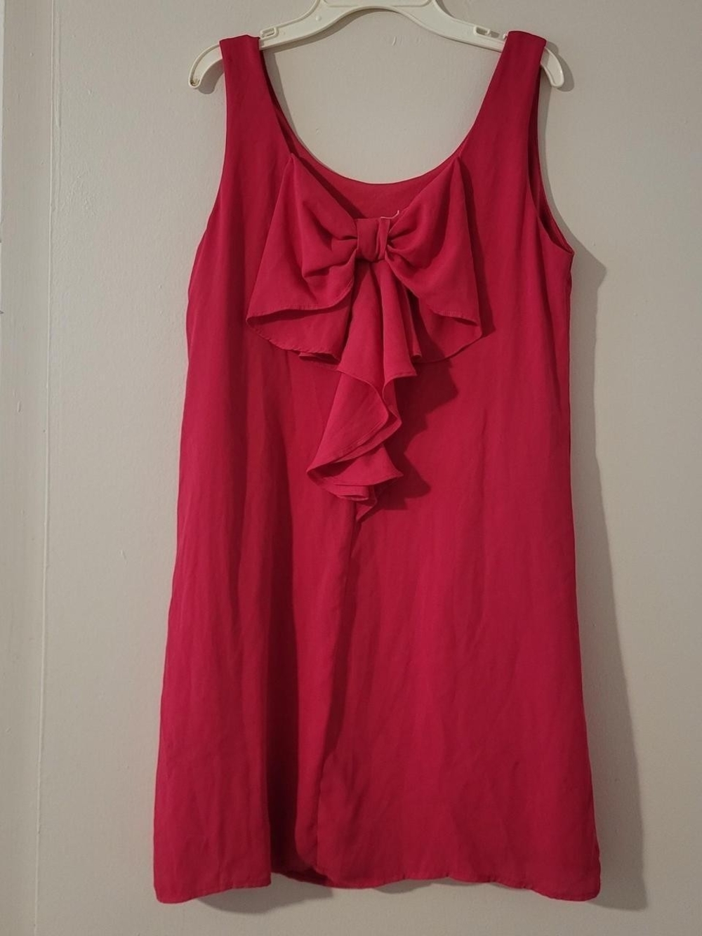 Ruffle Bow Sleeveless Shift Dress - Hot Pink